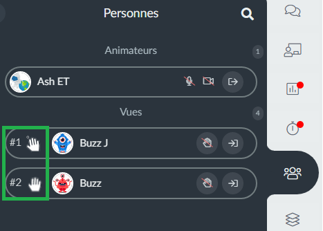 l'ordre des personnes qui ont levé la main
