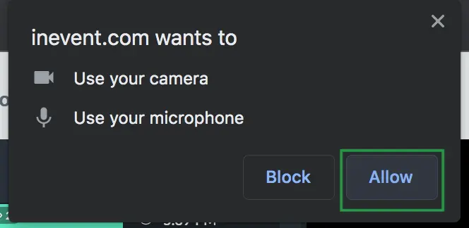 An image of the pop-up asking to grant camera and audio access that appears when you click to raise hand