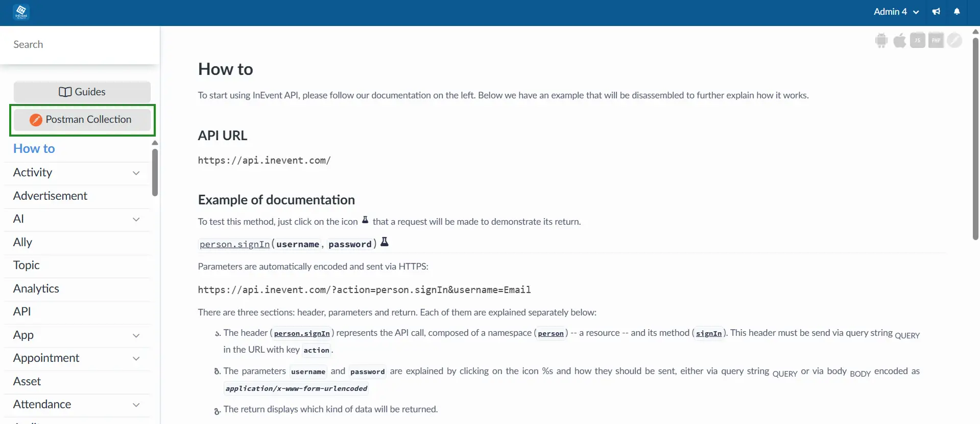 InEvent postman collection