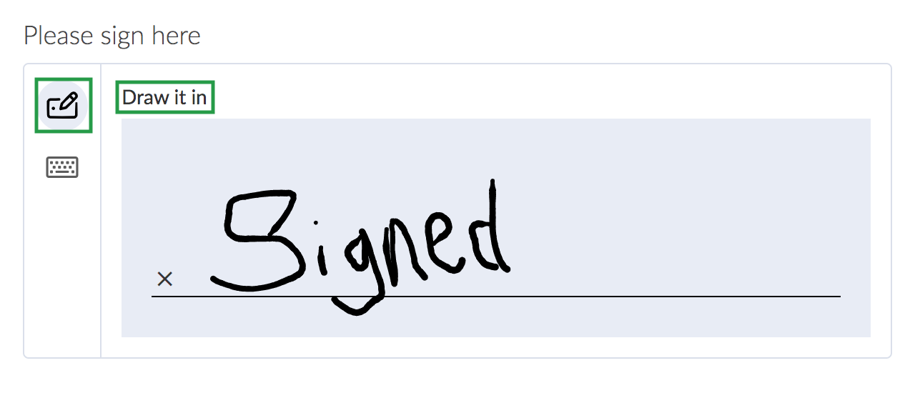 Image showing how drawing the online signature appears on the form