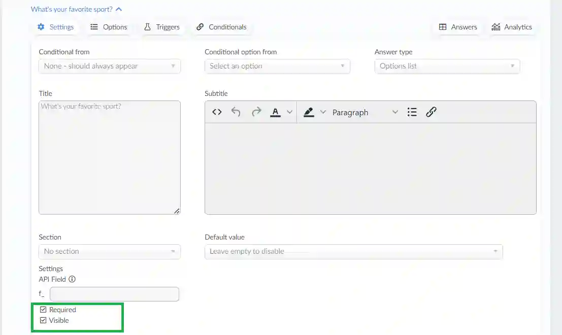 Required and Visible questions