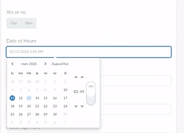 GIF montrant comment les utilisateurs peuvent sélectionner l'Heur/Date