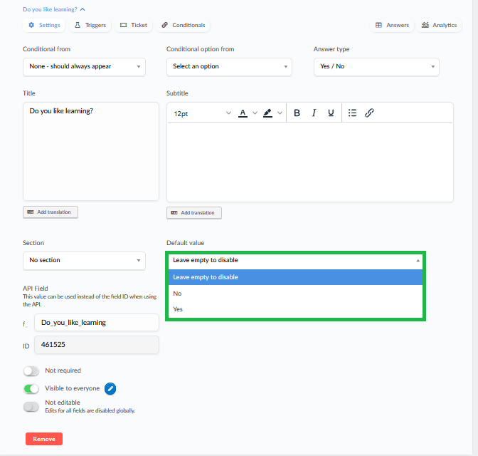 Create a question with a default answer