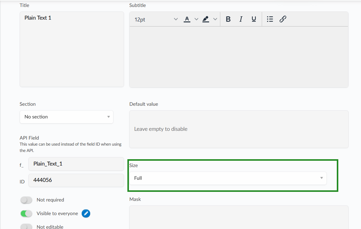 Screenshot showing where the Size option is