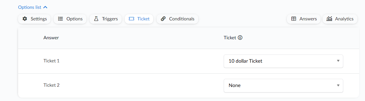 Screenshot showing the Ticket tab