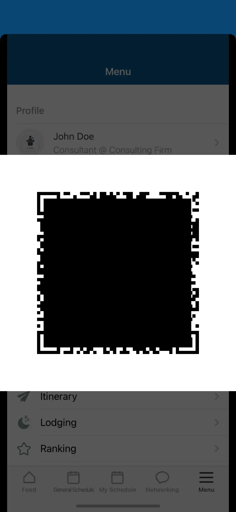 Screenshot showing the VCard QR code