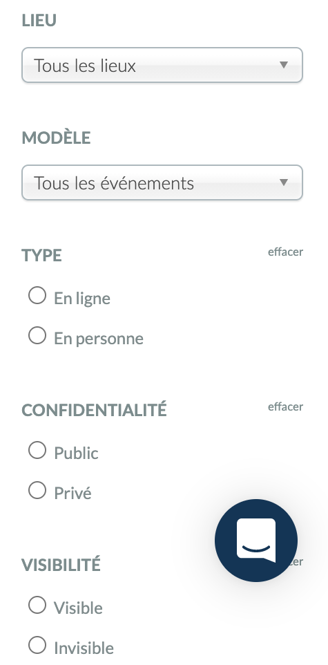 filtrez vos événements