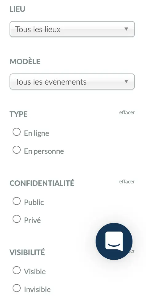filtrez vos événements
