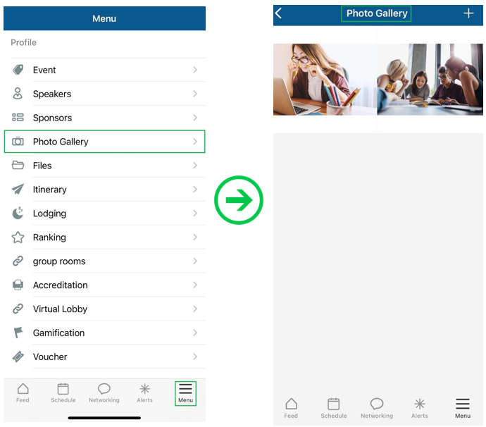Screenshot of Photo Gallery section in InEvent App.