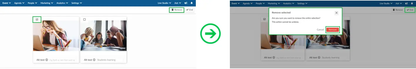 Screenshot of how to delete a photo.