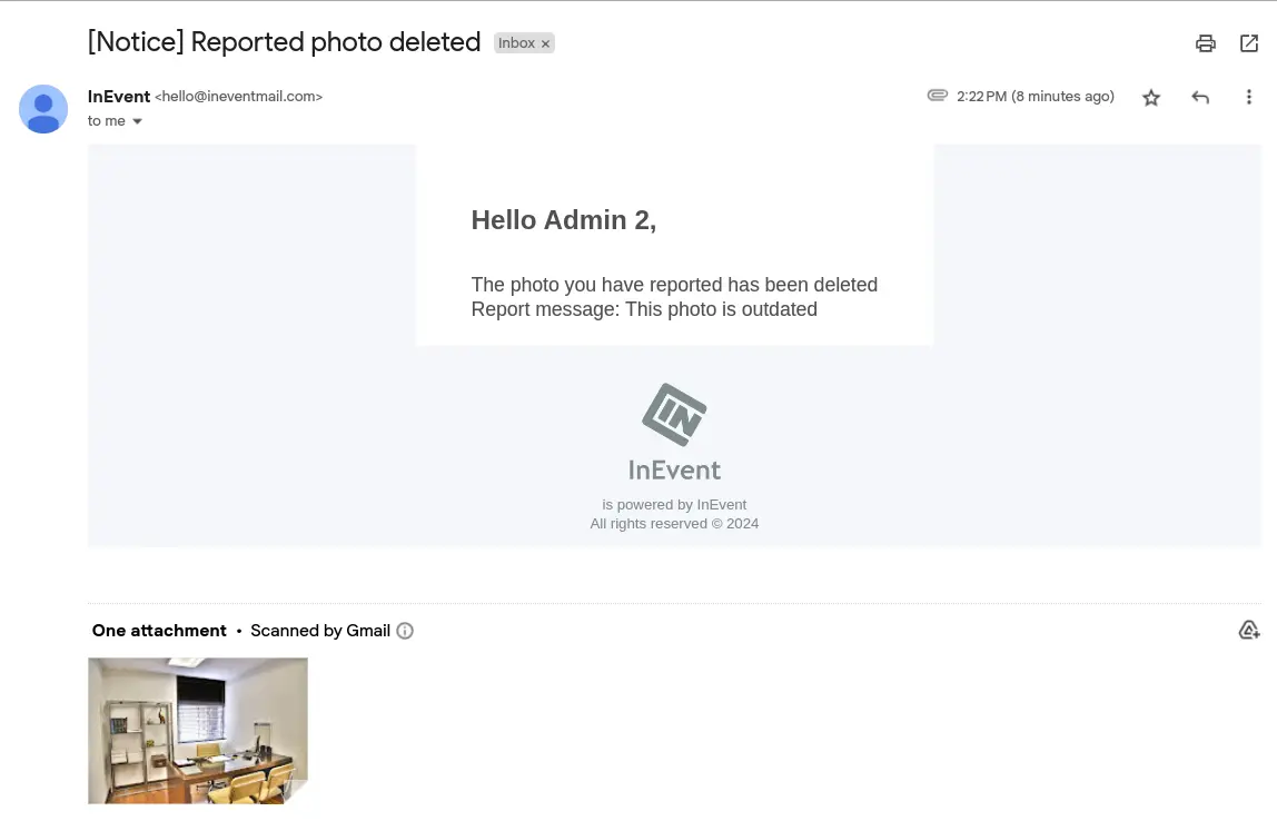 Email notification for deleted reported photos