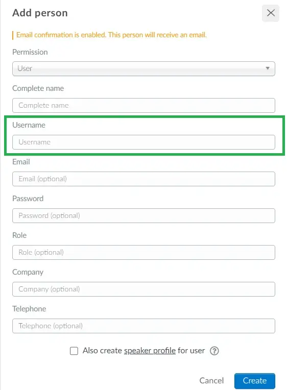 Registering attendees manually with username