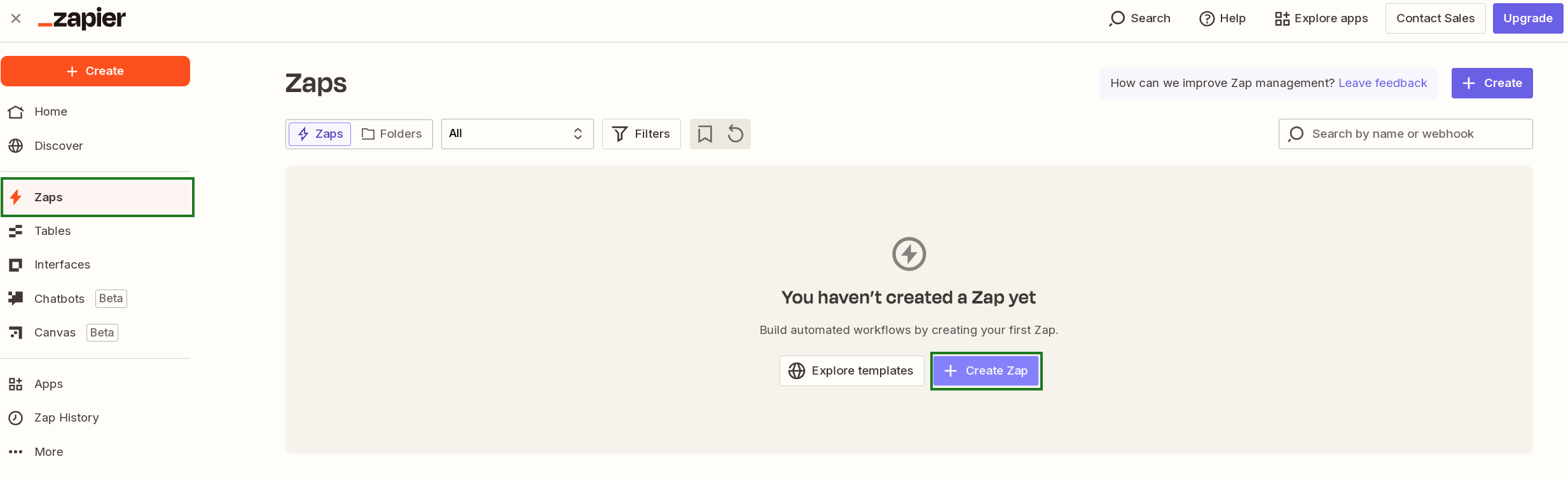 Create a zap on zapier dashboard