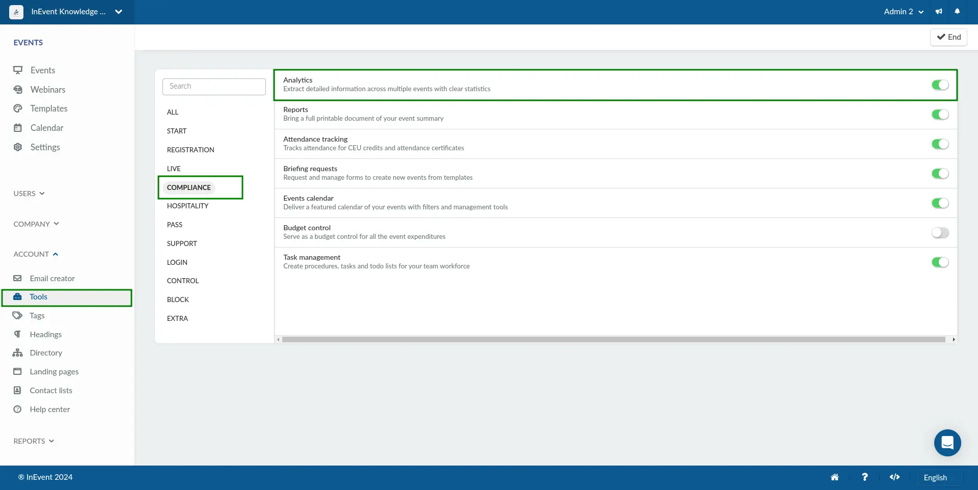 Company level Analytics tool button image