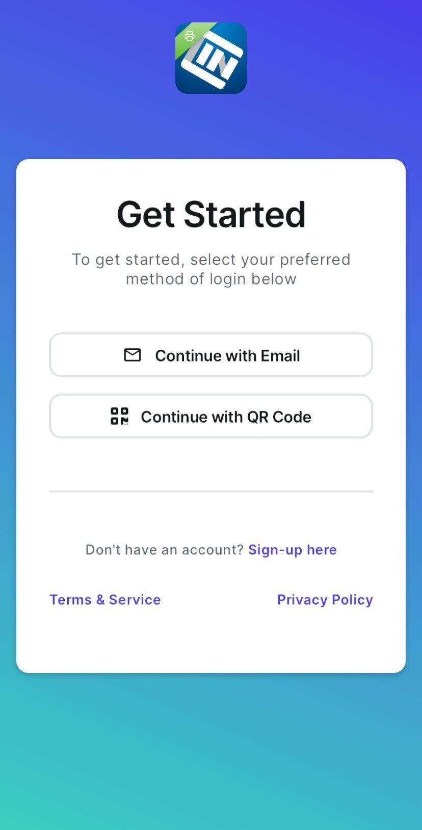 Screenshot showing the login screen