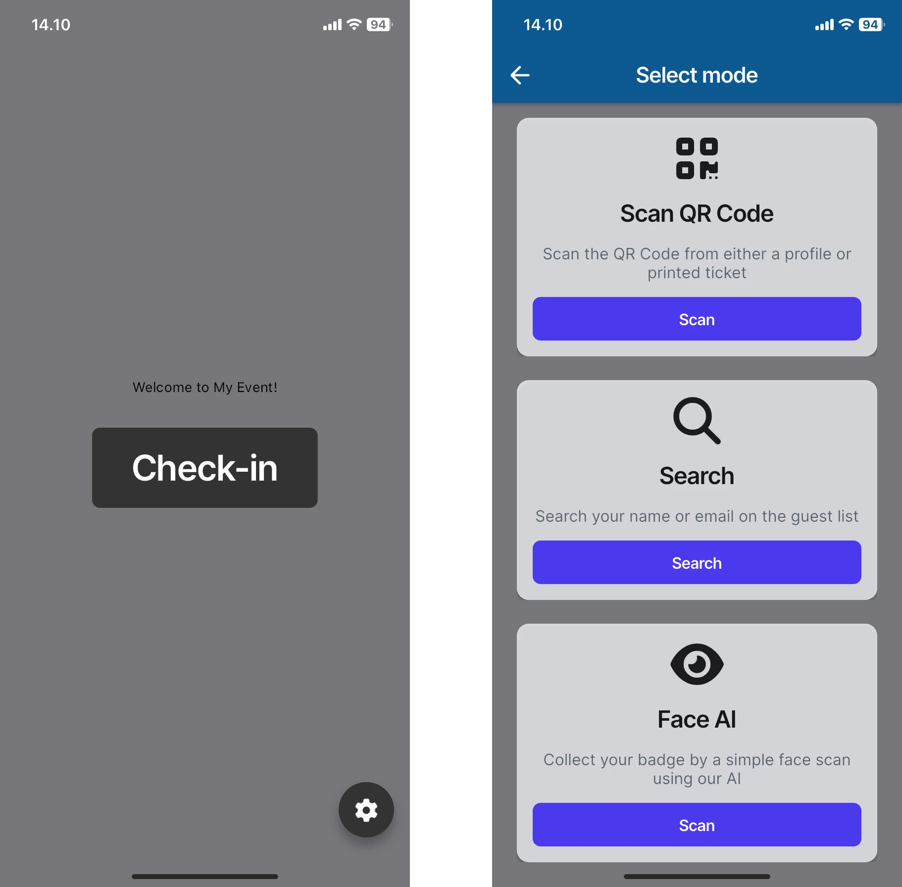 Screenshot showing the check-in screen