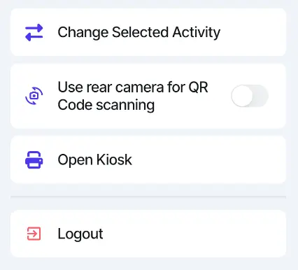 Screenshot showing the open kiosk option