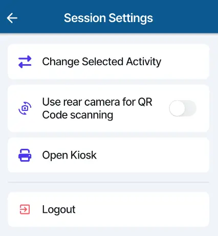 Screenshot showing the session settings
