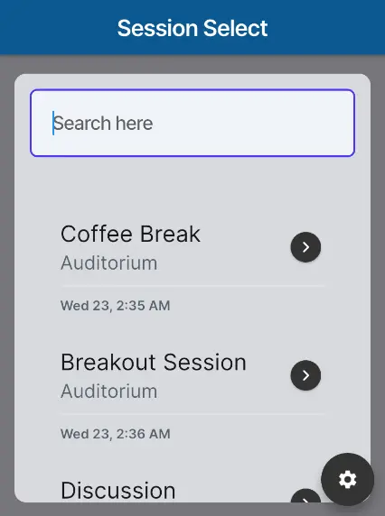 Screenshot showing Session Select