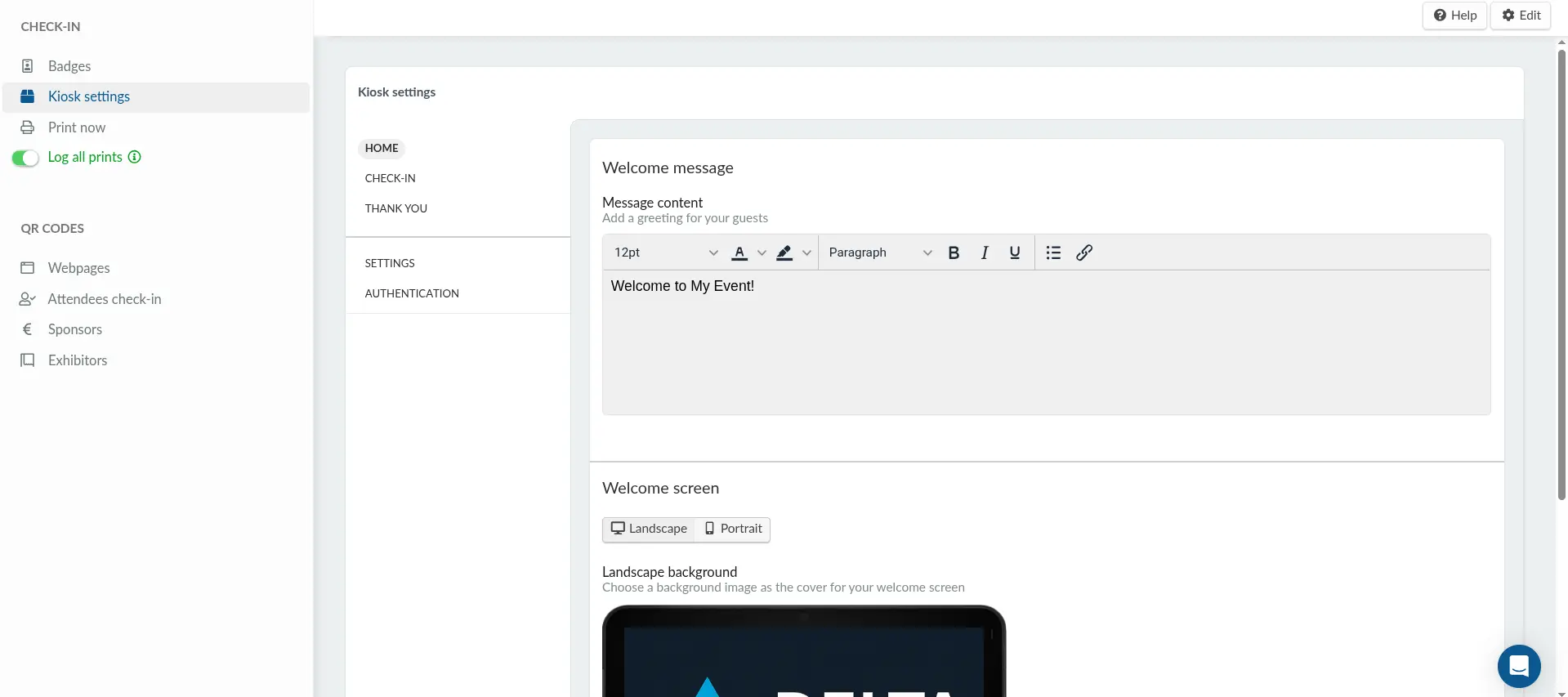 Screenshot showing kiosk mode settings on the platform