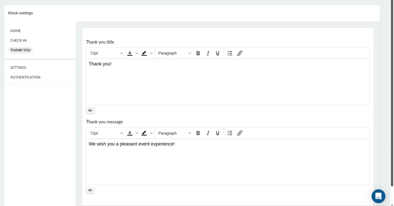 Screenshot showing the thank you section