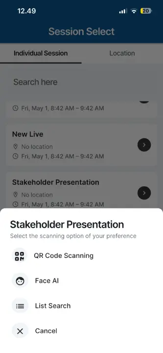Screenshot showing session scan menu
