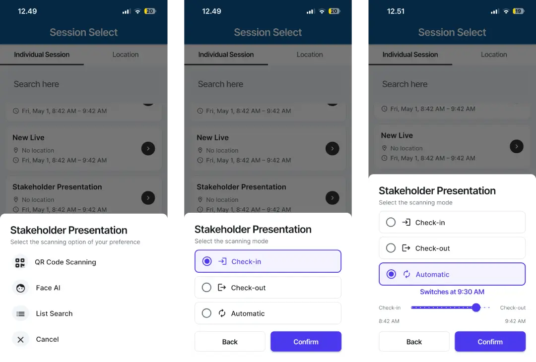 Screenshot showing session scan options