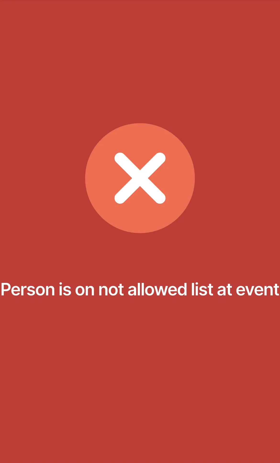 Screenshot showing attendee check in while being in the block list