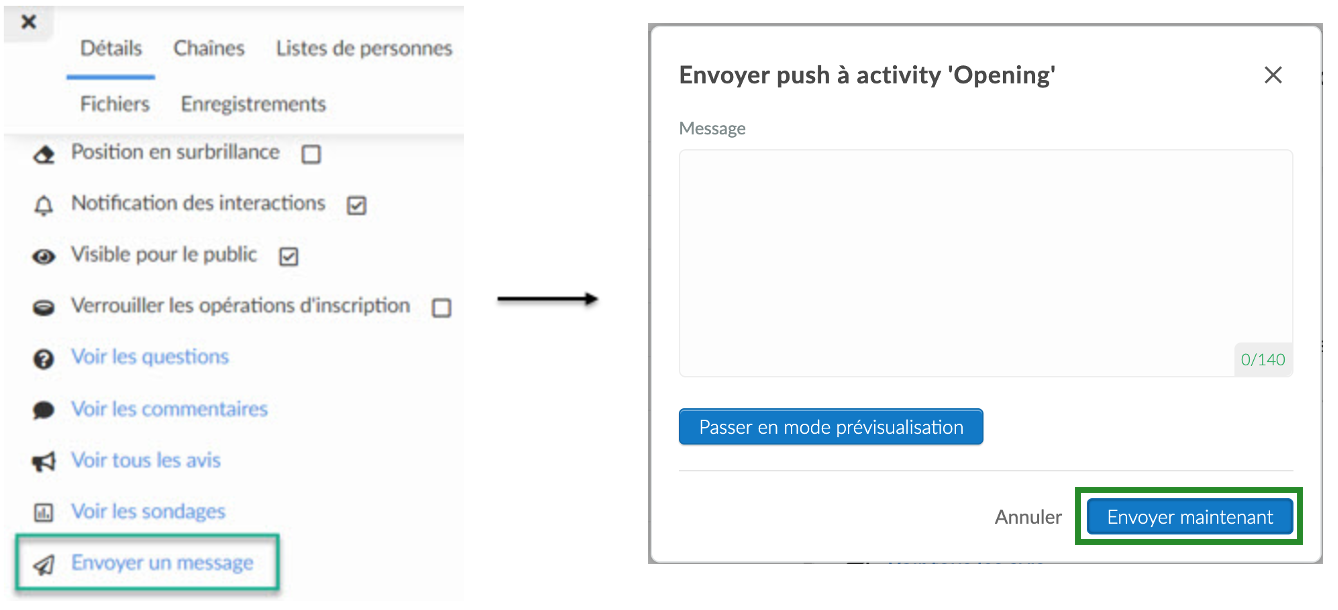 Envoyer un message dans activités