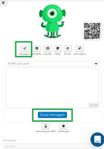 Captura de tela: enviando uma mensagem push para um participante específico