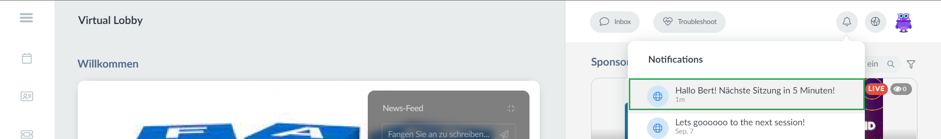 push from the notification center