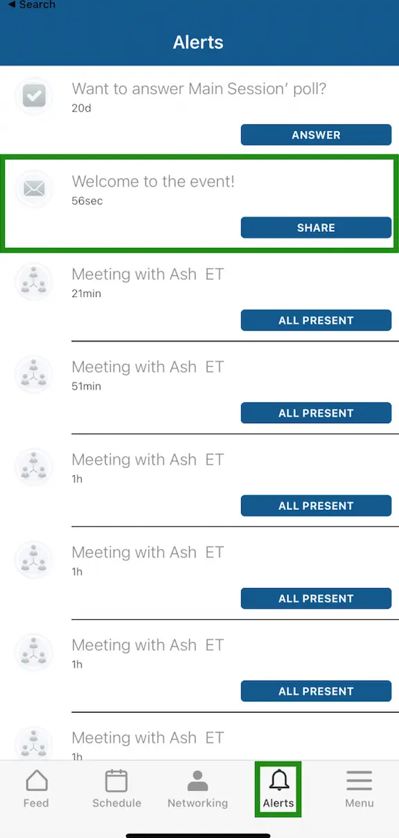 Image showing where attendees can find push messages