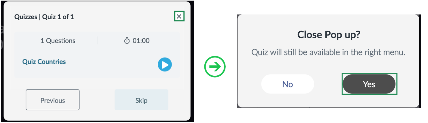 Image showing how to close quiz pop up