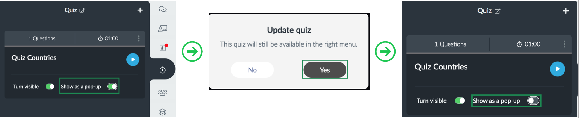 Image showing how to disable the quiz pop up