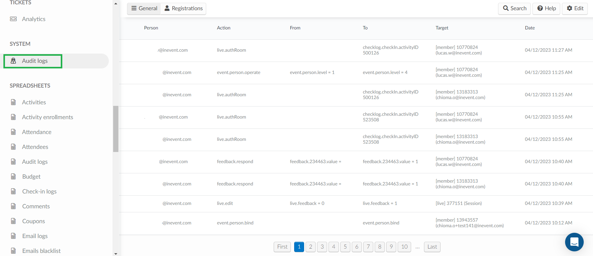 Audit log report