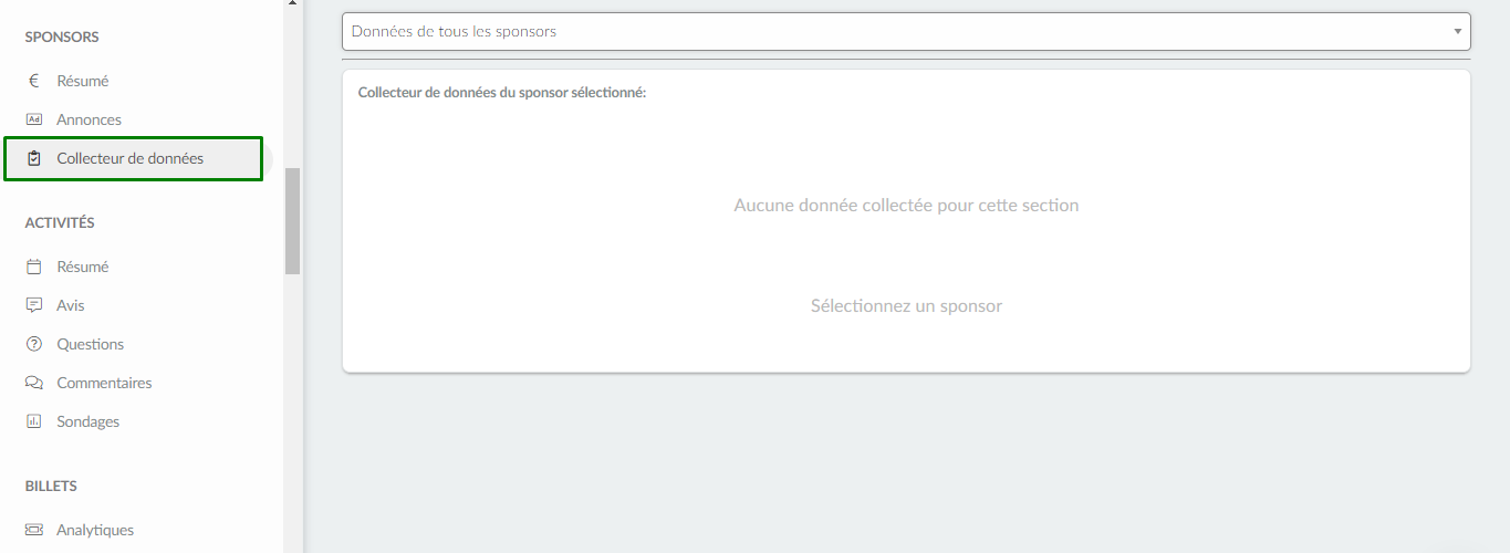 Le rapport montrant  les données collectées par chaque sponsor 
