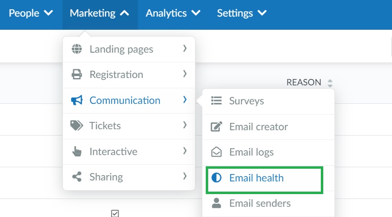 How to access the email health page on the event level