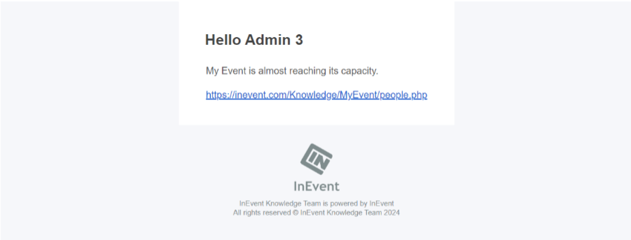 Image showing email notification that event is almost full