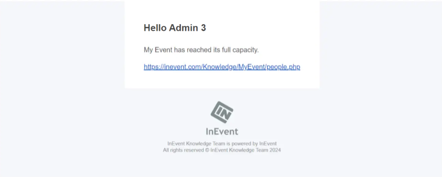 Image showing email notification when event reaches capacity. 