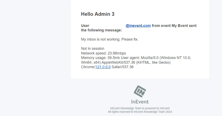 Image showing email notification when there is a new troubleshoot submission.