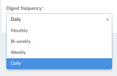 Image showing digest frequency drop-down menu.
