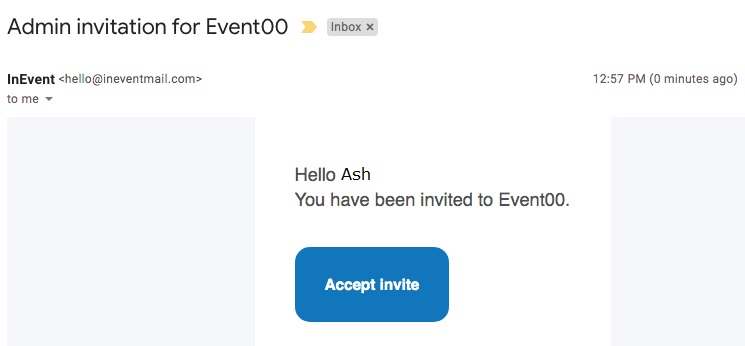 Invite email for event admins