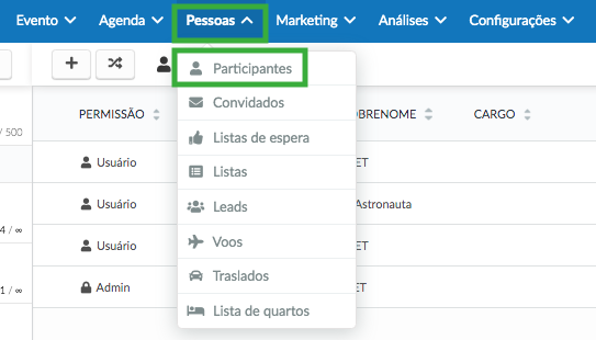 Adicionando um adm de evento