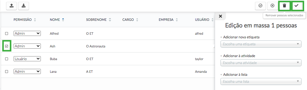 Deletando um participante