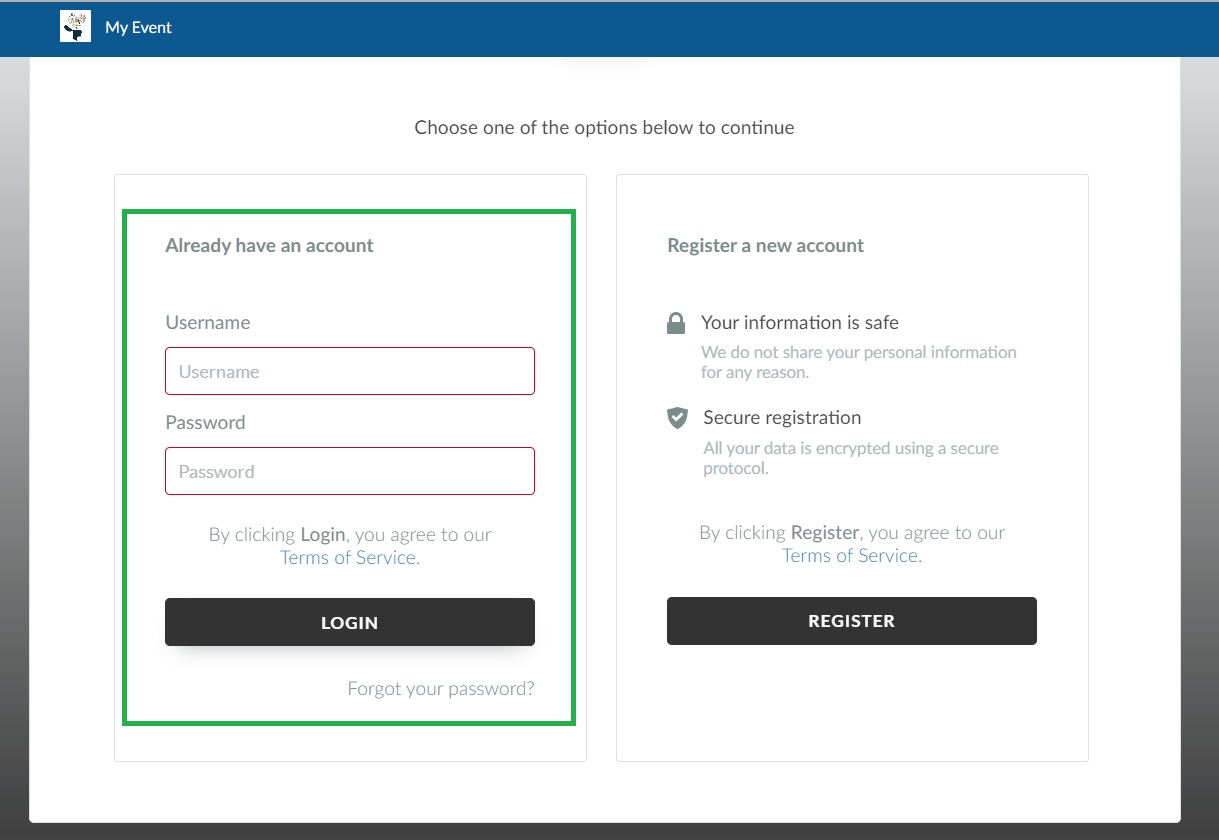 Login page