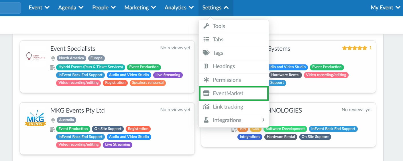 Accesing the eventmarket in the platform
