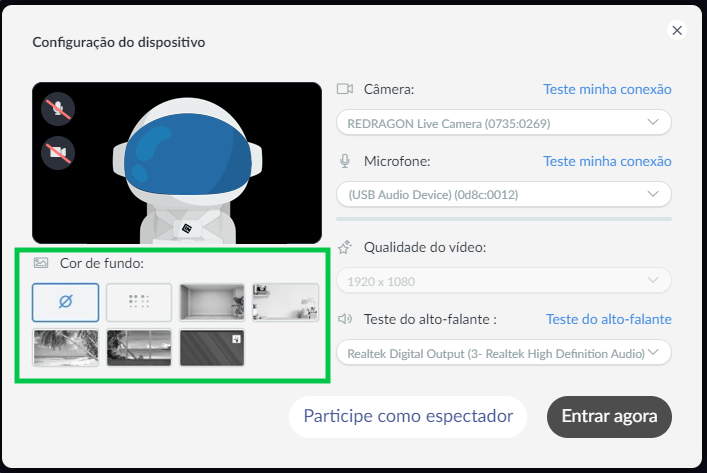 opções da Câmera