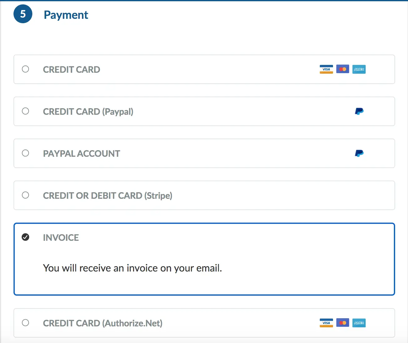 Image showing the Payment section of the Purchase Form