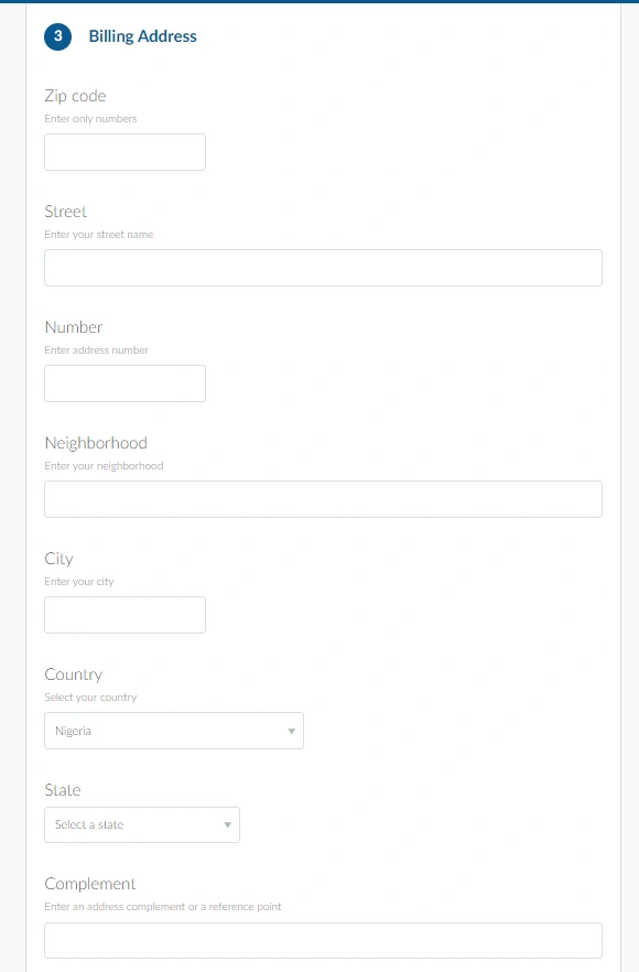 Image showing the billing address part of the Purchase Form