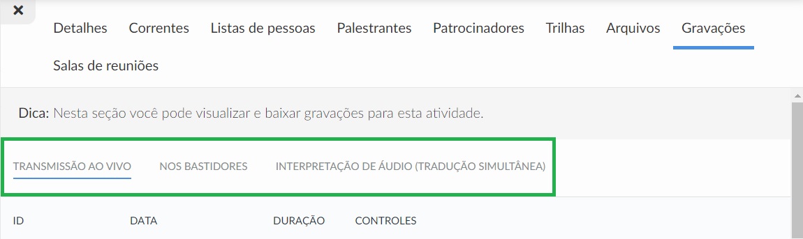 tipos de gravação